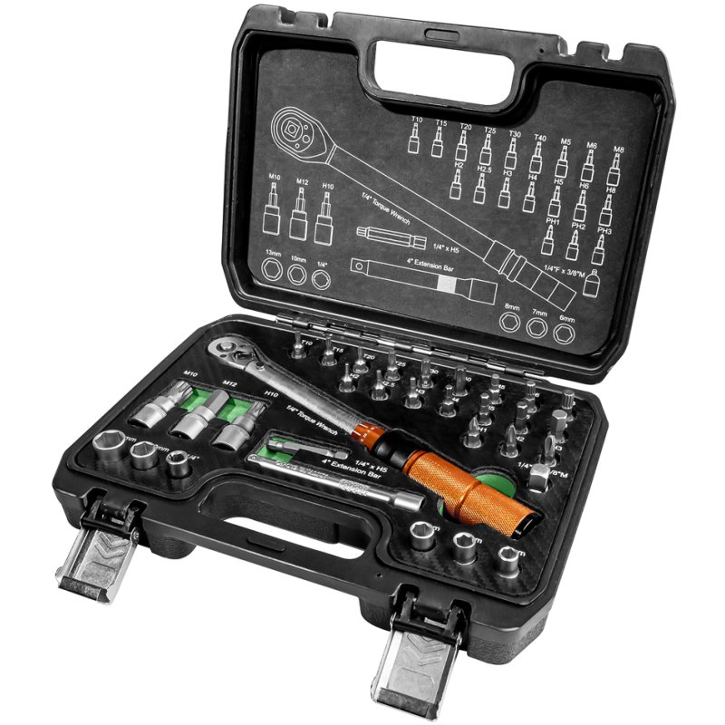 BRÜDER MANNESMANN GREEN LINE torque wrench set 1/4", 32-piece, 5-25 Nm